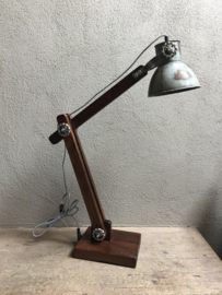 Grote Vintage industriële lamp leeslamp tafellamp wandlamp bedlamp bedlampje tafellamp Burolamp bureaulamp landelijk industrieel hout metaal zink zinken