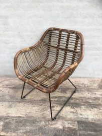 Vintage retro rotan rieten stoel stoeltje stoelen stoeltjes fauteuil fauteuils met armleuningen landelijk industrieel zwart bruin