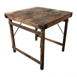 Oude landelijke industriële eettafel naturel 80 x 80 cm hout houten Sidetable bureau buro klaptafel werkbank werktafel oud vintage stoer