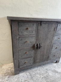 Oud houten kast dressoir old farm 8 laden 1 deur 140 cm breed 120 cm hoog