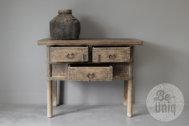 Stoere oude landelijke ladekast vergrijsd doorleefd houten Sidetable wandtafel 116 cm