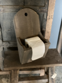 Vergrijsd houten wandrekje bakje wand landelijk stoer toiletrolhouder sleutelbakje wandrek
