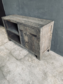Stoer oud houten tv meubel televisiemeubel dressoir wandmeubel ladekast urban televisie kast audio landelijk stoer industrieel vintage