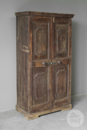 Oud vintage houten kast kastje 2 deurs lade 128 x 67 x 36 cm uniek landelijk brocant