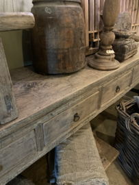 Stoere oude vergrijsd houten Sidetable 222 cm wandtafel sideboard ladekast sideboard landelijk met onderplank sober