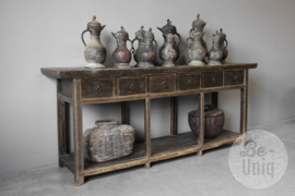 Hele gave oude vintage houten sidetable wandtafel dressoir ladekast stoer landelijk 194 x 49 x H84 cm