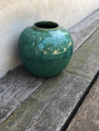 Oude stenen kruik kruikje potje pot turkoise zeegroen gemberpot turqoise turkoois turquoise vaas landelijk vintage