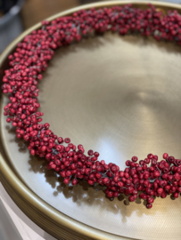 Mooie rode krans kransje rode houten kraaltjes imitatie kerst besjes op metalen ring