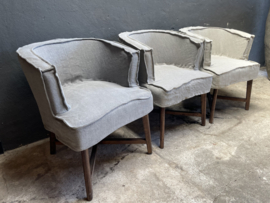 Prachtige linnen fauteuil Gijsje grijze grijs eetkamerstoel bijzetfauteuil stoel stoeltje stoeltjes losse hoes landelijk stoer