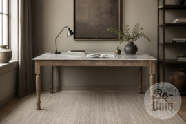 Unieke oude vergrijsd houten eettafel tafel bureau werktafel met chique marmer marmeren blad 162 x 86 x H76 cm landelijk chiq