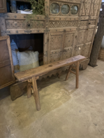 Oud Chinees vergrijsd licht houten bankje India assorti ruim assortiment olmenhout olmwood elmwood landelijk stoer grove nerf grof bank sidetable vergrijsd oud hout