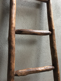 Oud houten ladder laddertje trap trapje landelijk 155 x 42 cm brocant stoer handdoekenrek decoratie hout vintage rek