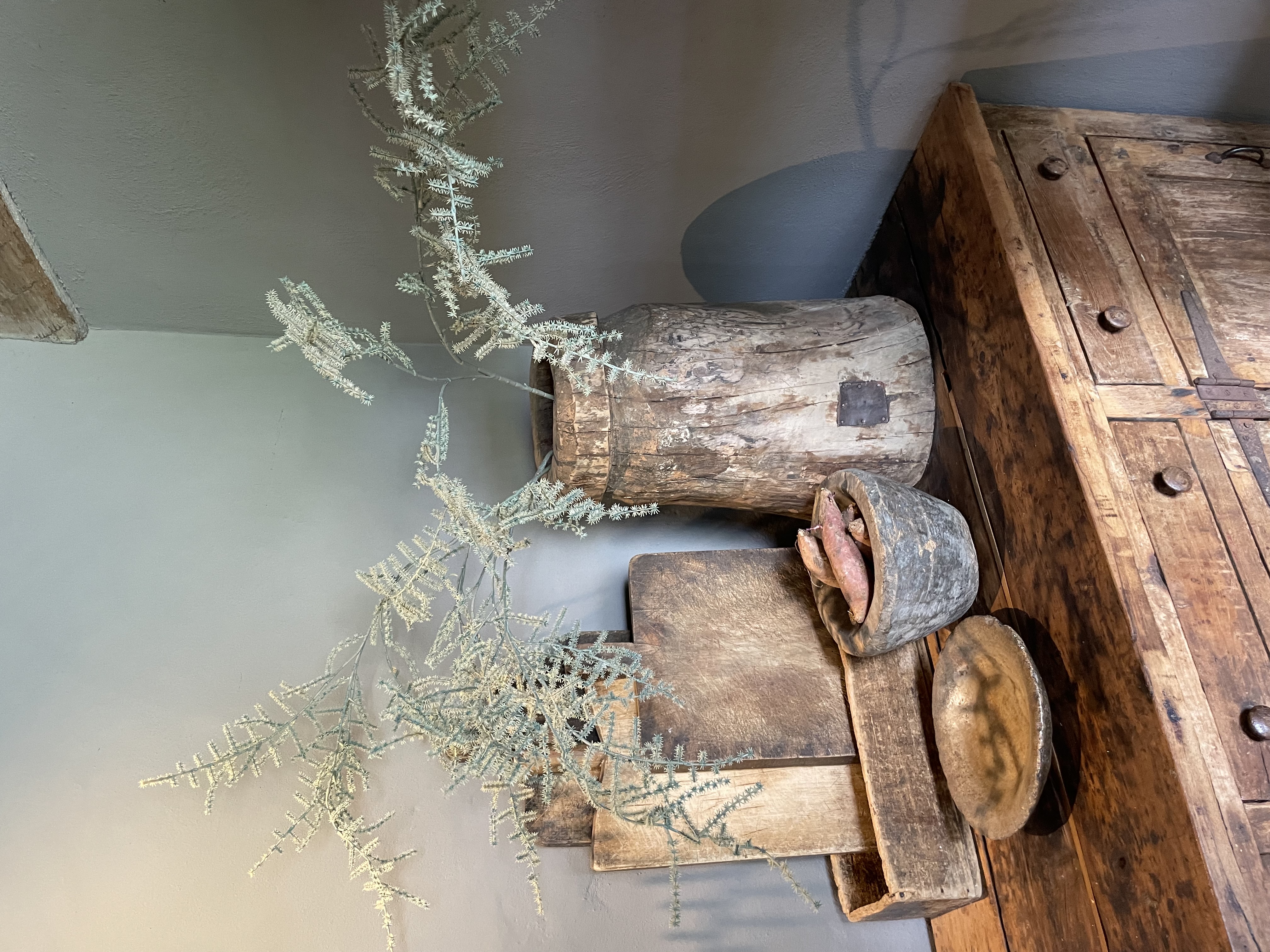 Asparagus imitatie kunst prachtige grote tak decoratie decoratietak landelijk sober groen grijs grey