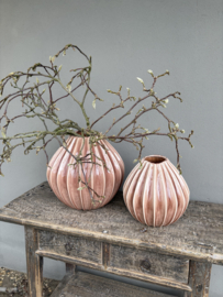 Prachtige grote stenen aardewerk vaas oud roze rose groot pot Broste