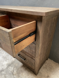 Stoer oud vergrijsd truckwood railway dressoir 220 x 45 x H90cm televisiemeubel televisiekast stoer landelijk industrieel