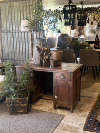 Stoer oud houten bureau schrijftafel werkbank werktafel buro landelijk stoer vintage industrieel robuust met lades 121 x 65 x H78 cm