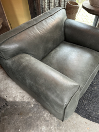 Hele stoere grote dark green echt dik leren lederen afrika fauteuil Het Anker prachtige kwaliteit leer loveseat robuust landelijk stoer geruwd whisper