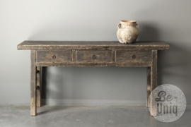 Landelijke stoere oud houten sidetable wandtafel sideboard met lades ladekast L177 x D39 x H85 cm