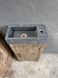 Landelijk industrieel oud houten toiletmeubel badkamermeubel wastafeltje wastafelmeubel inclusief hardstenen wasbak toilet