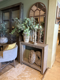 Orginele unieke oude vergrijsd houten sidetable wandmeubel landelijk stoer oosters L95 X D28 x H87 cm