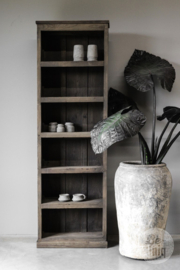 Hoge vergrijsd houten platte kast boekenkast keukenkast schap rek winkelkast landelijk stoer sober  H201 x B61 x D23 cm