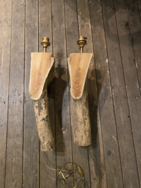 Set van 2 houten wandlampen wandlampjes stronk landelijk stoer vintage