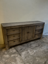 Prachtig oud vergrijsd houten dressoir sidetable sideboard 180 cm kast landelijk stoer ladekast televisie