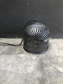 Grijze metalen korf lampekap hanglamp korflamp vintage mand landelijk industrieel