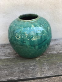 Oude stenen kruik kruikje potje pot turkoise zeegroen gemberpot turqoise turkoois turquoise vaas landelijk vintage