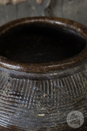 Mooie oude stenen geglazuurde kruik pot vaas H36 x 32 cm