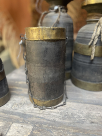 Hoffz unieke grote oude houten Nepal kruik met gave koperen details vintage landelijk stoer