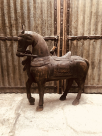 Prachtig vergrijsd oud Houten paard horse beeld landelijk stoer grijs