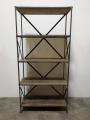 Metalen grote kast wandkast boekenkast legplanken schap rek industrieel 198 x 96 x 40 cm grijs hout metaal