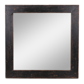 Zwarte vierkante houten spiegel landelijk stoer vierkant 75 x 75 x 4 cm