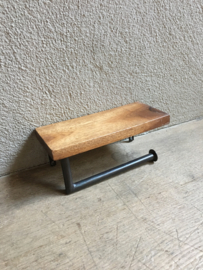 landelijke toiletrolhouder wcrolhouder plankje vintage industrieel metaal hout