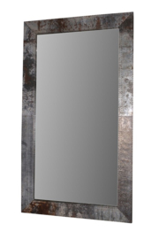Grote recycled metal metaal metalen spiegel passpiegel 150 x 90 cm stoer industrieel grijs bruin urban studs