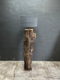 Hele stoere grove houten vloerlamp lampevoet staande lamp stronk robuust landelijk vintage 150 cm