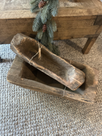 Oude grote houten trog bak 53 x 17 x 11 cm schaal landelijk stoer plank hout dienblad