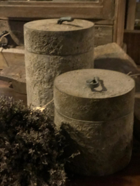 Vergrijsd houten potje met deksel stoer landelijk grijs 12 x 12 cm