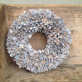 Mooie krans bakuli wreath 40 cm vergrijsd white grey wash beuk beukenootjes