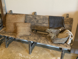 Stoere vergrijsd houten bank eettafelbank eetkamerbank hout zwart black lounge 180 x 55 x 100 cm