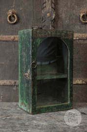Oud vitrine kastje wandkastje medicijnenkastje kast 38 x23 x 15 cm groen vintage Oosters vitrinekastje stoer landelijk Brocant industrieel