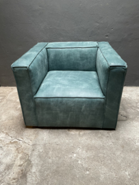 Hele stoere grote groene/Turkois echt dik leren lederen afrika fauteuil Het Anker prachtige kwaliteit leer loveseat robuust landelijk stoer geruwd