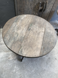 Oud vergrijsd houten tafel tafeltje rond 82cm bijzettafel bijzettafeltje wijntafel wijntafeltje landelijk stoer grijs