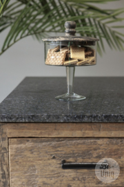 Glazen schaal glaspot op voet met vergrijsd houten deksel landelijk H25 x 18 cm Be uniq Vlissingen