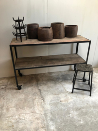 Metalen rek kast op wielen wieltjes trolley bakkersrek kast kar winkelrek sidetable dressoir schap industrieel vintage landelijk metaal hout Sidetable kookeiland