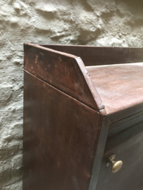 Industrieel oud metalen desk buro bureau vintage kinder kinderkamer werkbank kast landelijk metaal bruin metalen wandkast werkplek