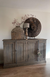 MEGAgroot orgineel oud vergrijsd houten wiel vensterbank ornament rond 100 x 96 cm raamdecoratie op voet eye-catcher landelijk industrieel stoer wanddecoratie raamscherm