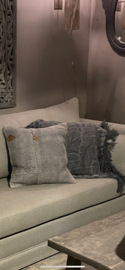 Pure linnen Vlasz collectie kussen shabby landelijk  franjes grijs antraciet franjes
