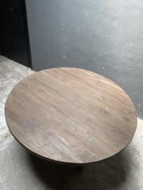 Grote oud vergrijsd houten tafel ronde tafel rondetafel eettafel bolpoot eetkamertafel rond 130 cm bijzettafel wijntafel wijntafeltje landelijk stoer